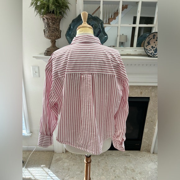 J. Crew E’tienne Cropped White & Red Striped Shirt - Picture 7 of 11